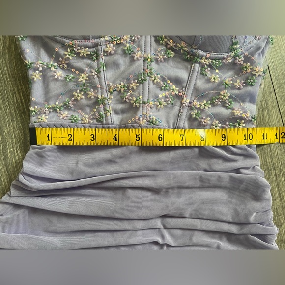 SHEIN Strapless Sweetheart Corset Floral Ruched Mini Dress in Purple. Size XS - Picture 14 of 16